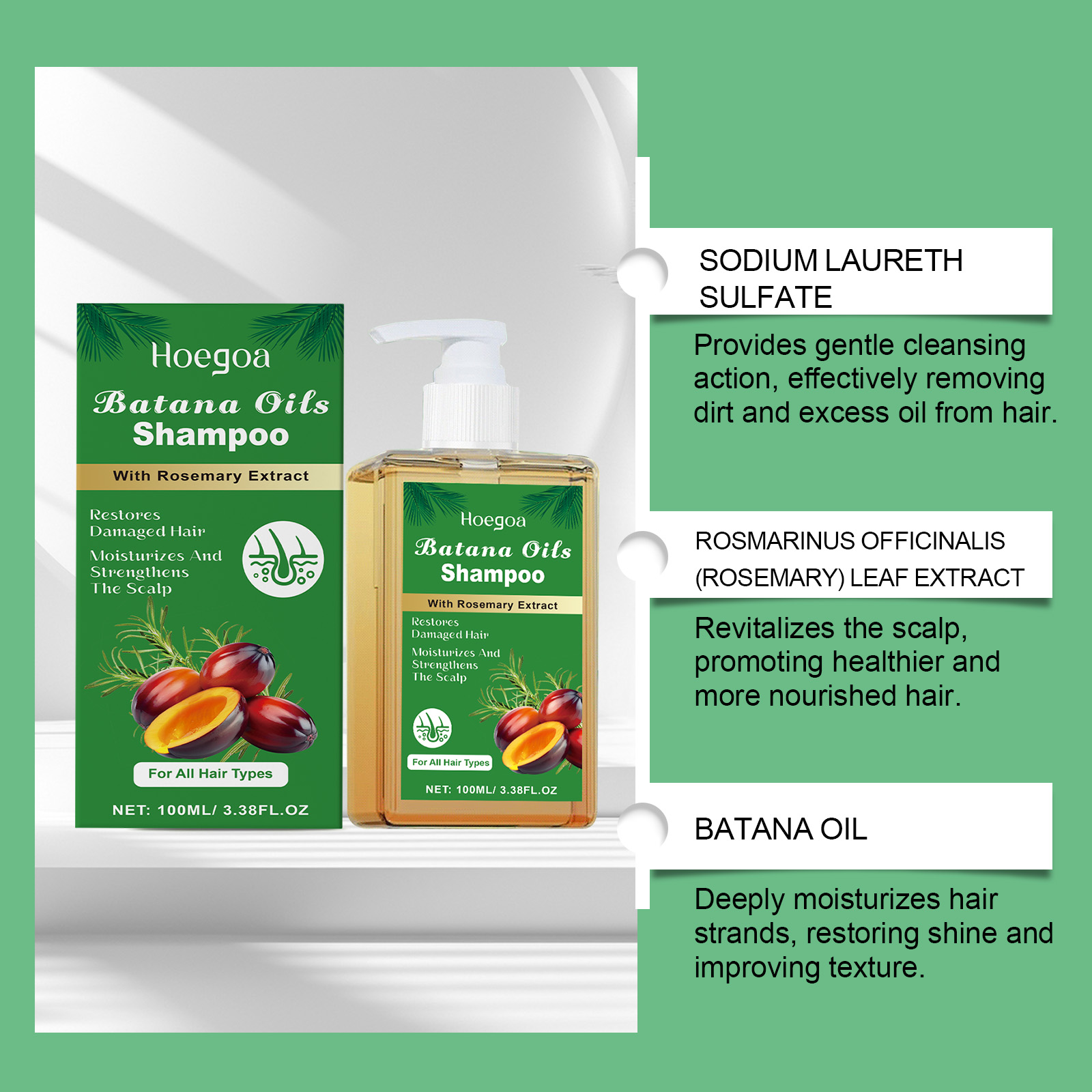 100/300ml Batana Oil & Rosemar - Hair Care Dandruff ulasan dan harga